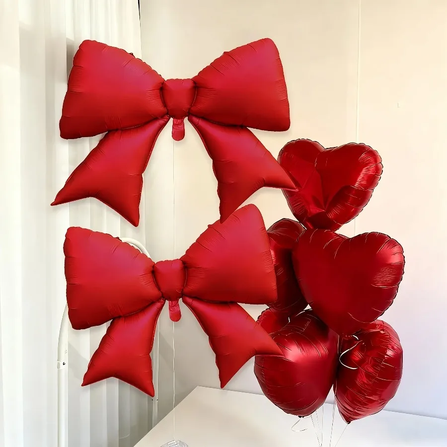 7-teiliges Ballon-Set mit roter Herz-Schleife, Hochzeit, Geburtstag, Valentinstag, Party-Dekoration, Brautparty-Dekorationen, festliche Lieferungen