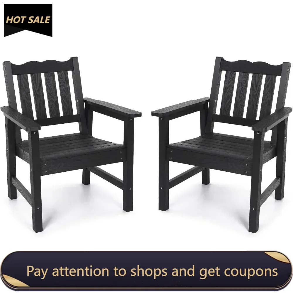 

All-Weather Patio Chairs Set of 2, Outdoor Dining Chairs with Curved Backrest, 400 lbs Support Garden Chair, Black Freight free