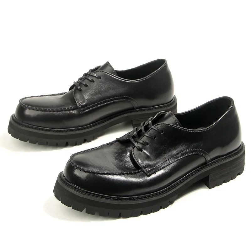 Moda de alta qualidade retro couro sapatos masculinos casuais todos os couro genuíno marrom preto fundo grosso trabalho