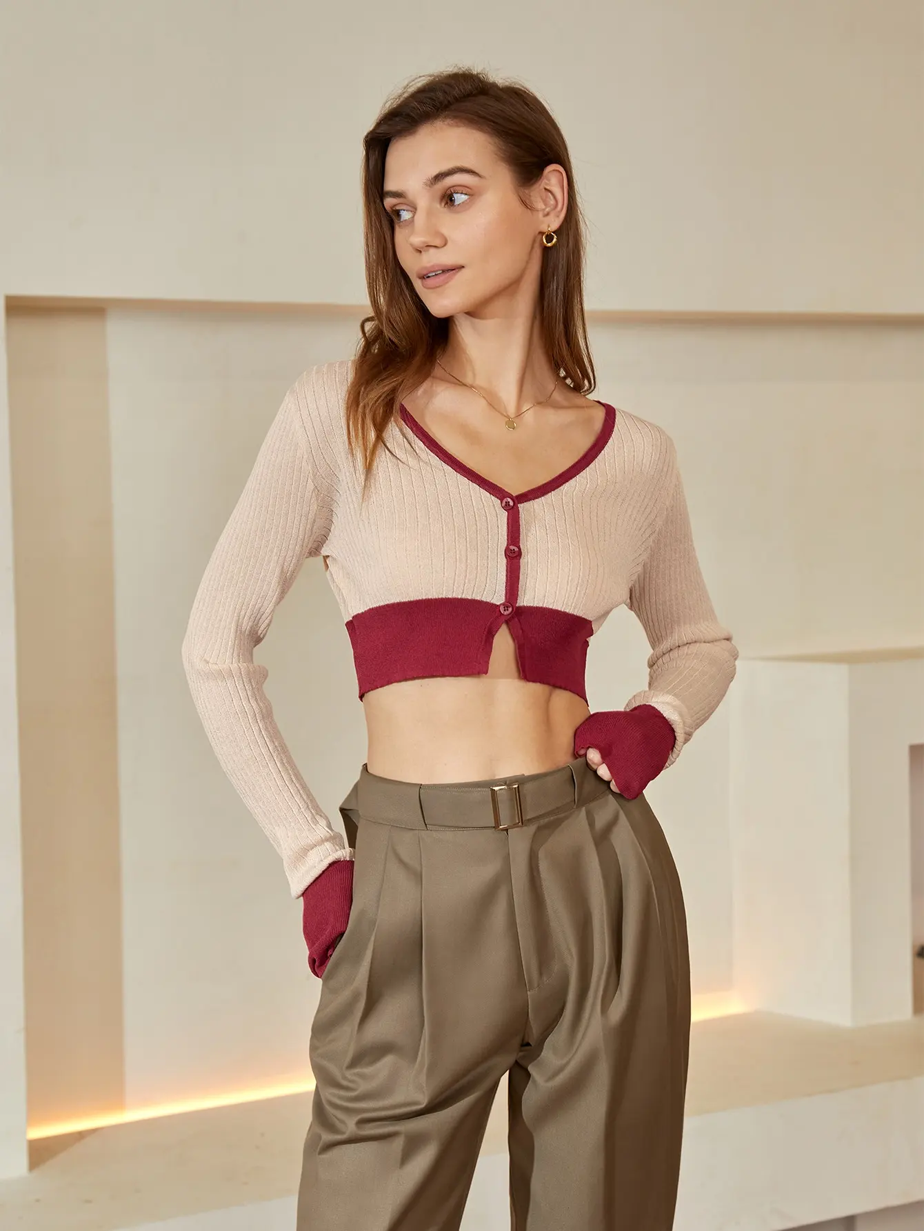 AEL Woman Sweaters Cardigan Women's Autumn Long-Sleeved Knitted Cardigan V-neck Top 5