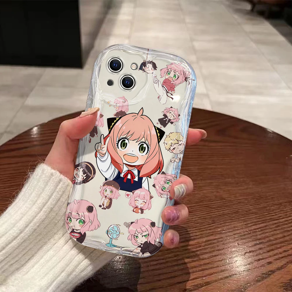 Anime Kawaii Anya SPY X FAMILY 3D Wave Case For iPhone 15 14 13 12 11 Pro Max Mini X XR XSMAX 8 7 6S Plus Soft Silicone Cover