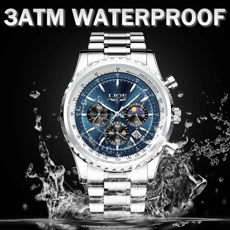 LIGE Top Brand Luxury Watches Men Fashion Stainless Quartz Wristwatch Male Business Waterproof Luminous Mens Watch Reloj Hombre