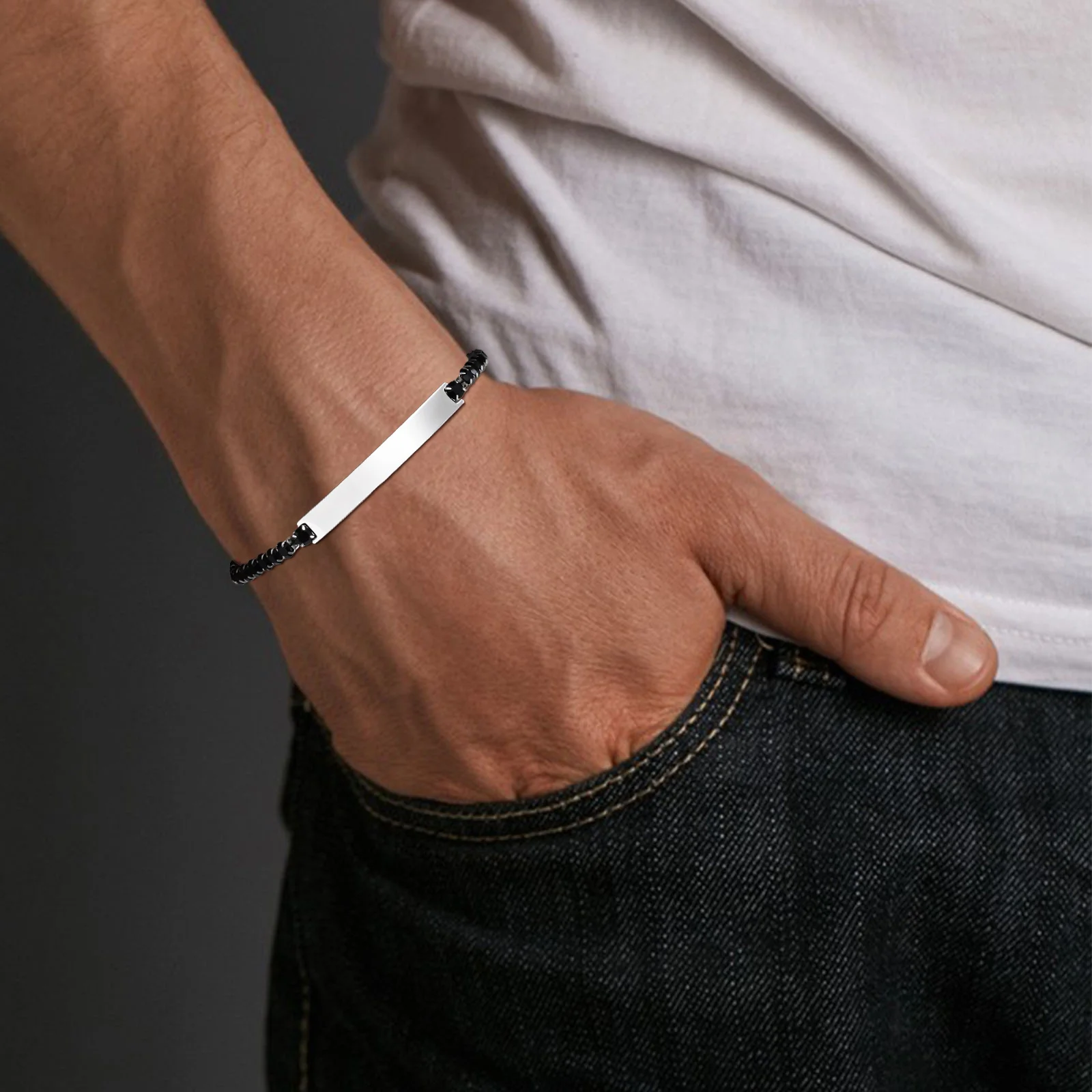 Customized Tennis Bracelet for Men Boys,Stylish Waterproof Black Zircon Wristband,Anniversary Jewelry Gift