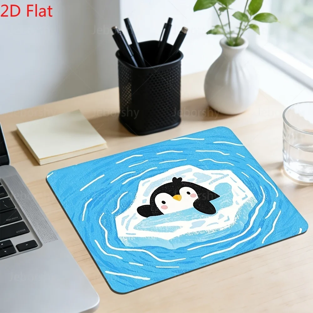 Cute Penguin on Iceberg Mouse Pad Blue Ocean Style Gaming Desk Mat