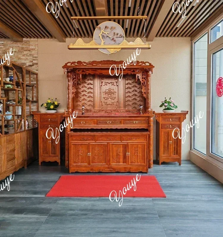 N19   Buddha Niche Clothes Closet Solid Wood Chinese Style Altar Buddhist Hall Worship Table Buddha Cabinet Altar Household