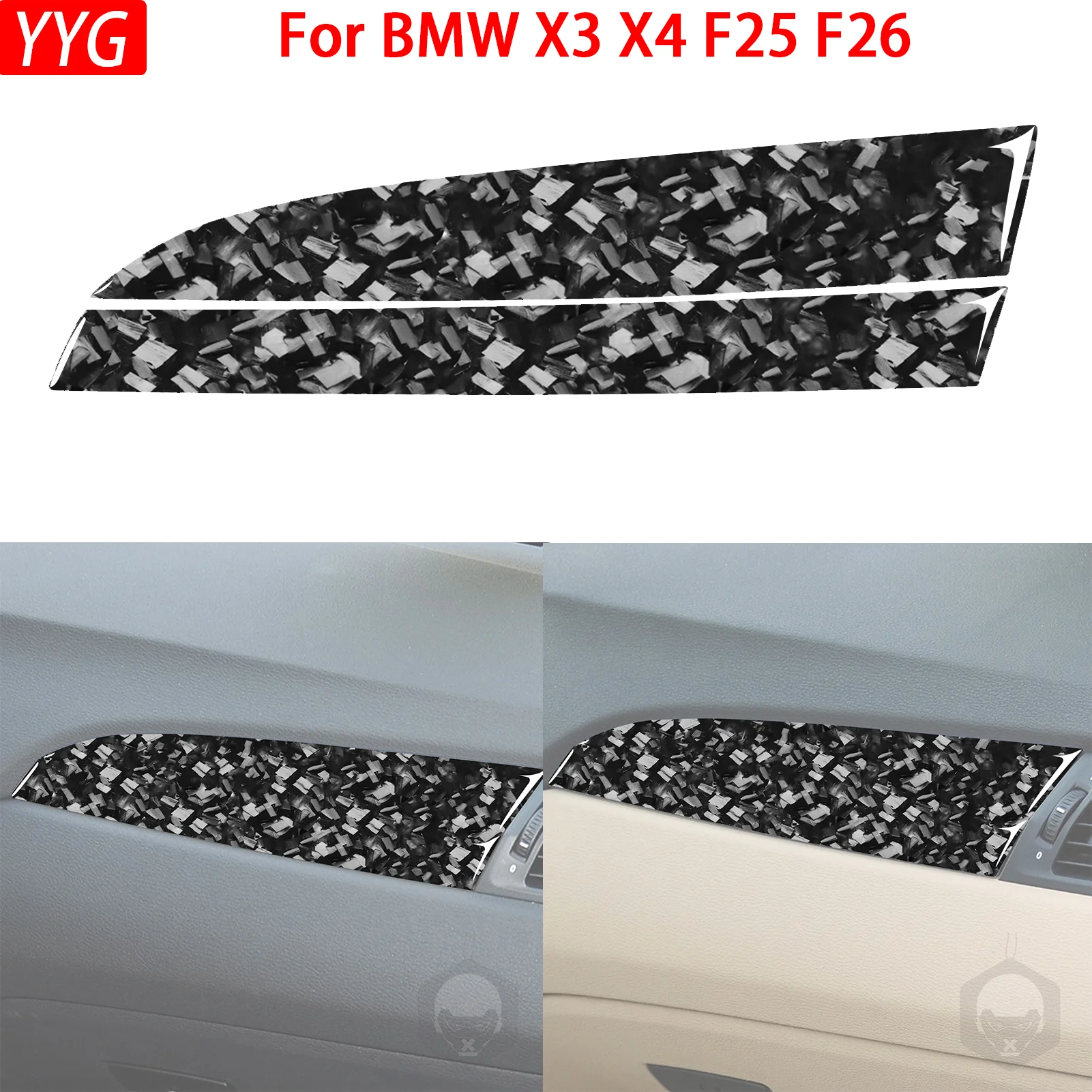 

For BMW X3 F25 2011-2017 X4 F26 2014-2017 Car Passenger Side Dashboard Panel Forged Carbon Fiber Interior Accessories Sticker