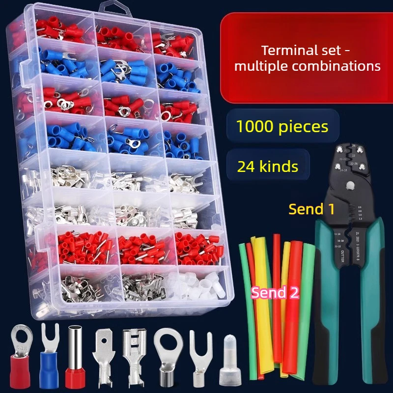 

Terminal set Pre-insulated cold-pressed copper tube U-shaped O-type spring tube type crimping cap Heat shrinkable tube opening