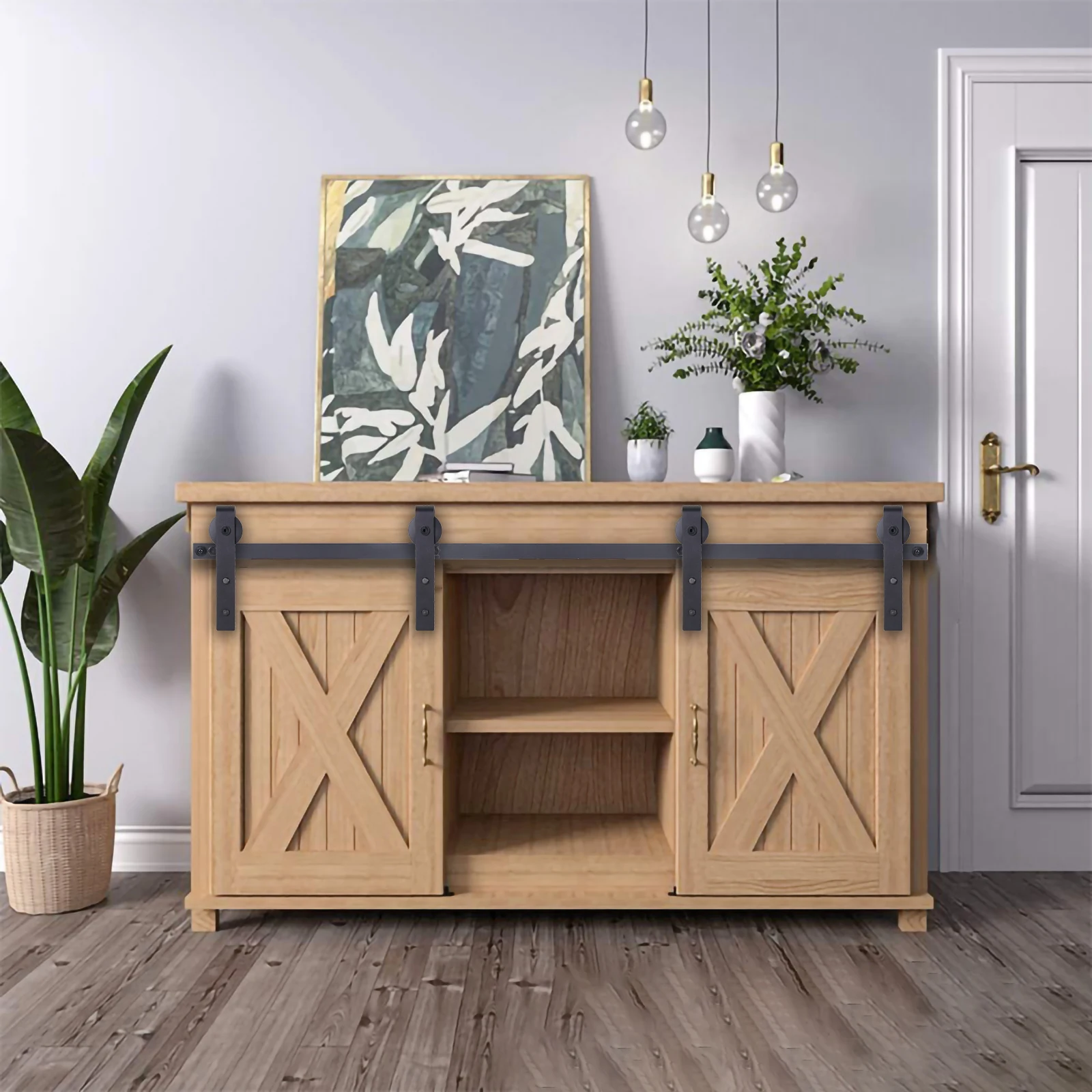 Imagem -03 - Armário Pequeno Deslizante Porta do Celeiro Kit de Ferragem Porta Roller Rails Armário Armário de Armazenamento Pendurado Ferroviário Móveis Acessórios