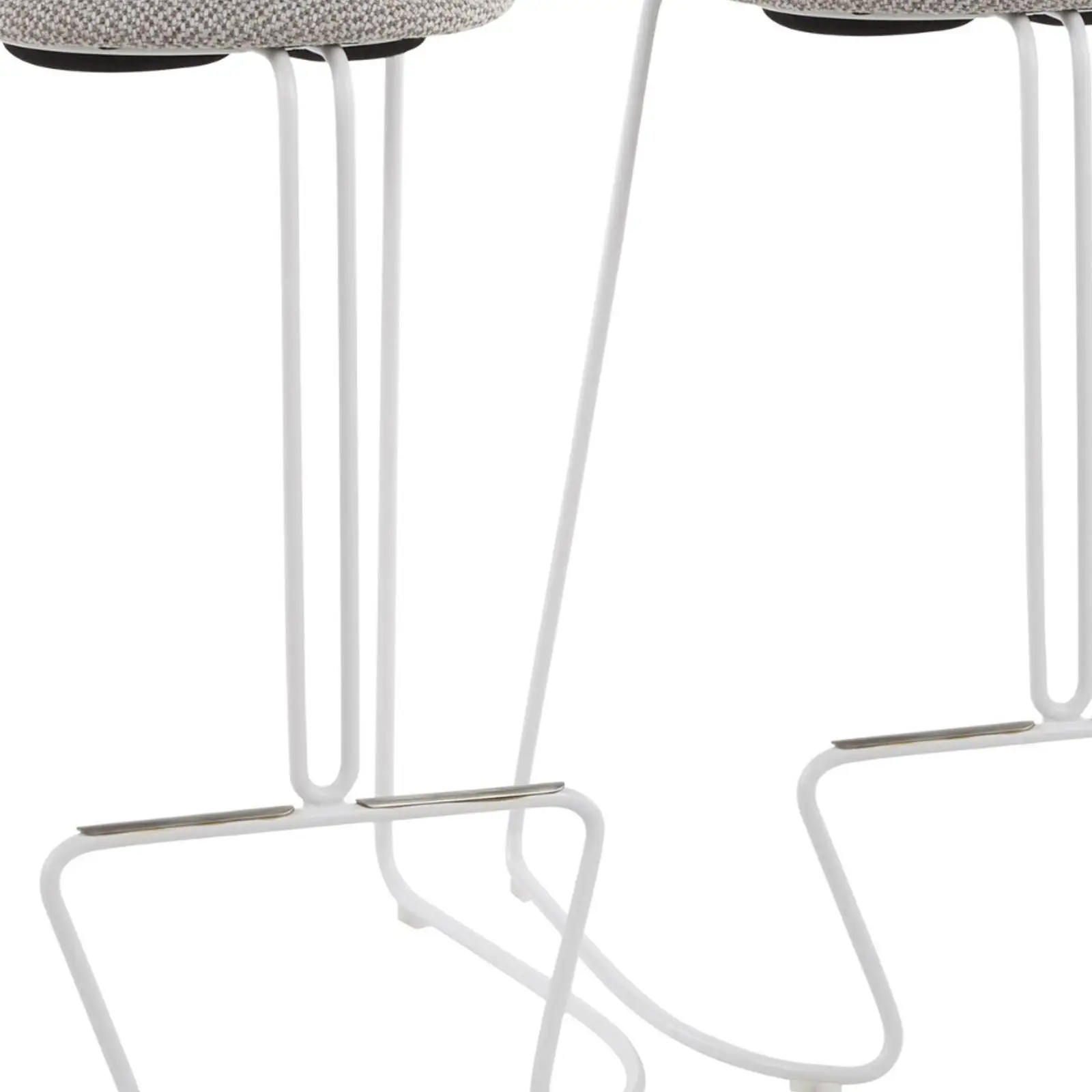 Nowoczesny stołek barowy z białej stali i jasnoszarej tkaniny firmy