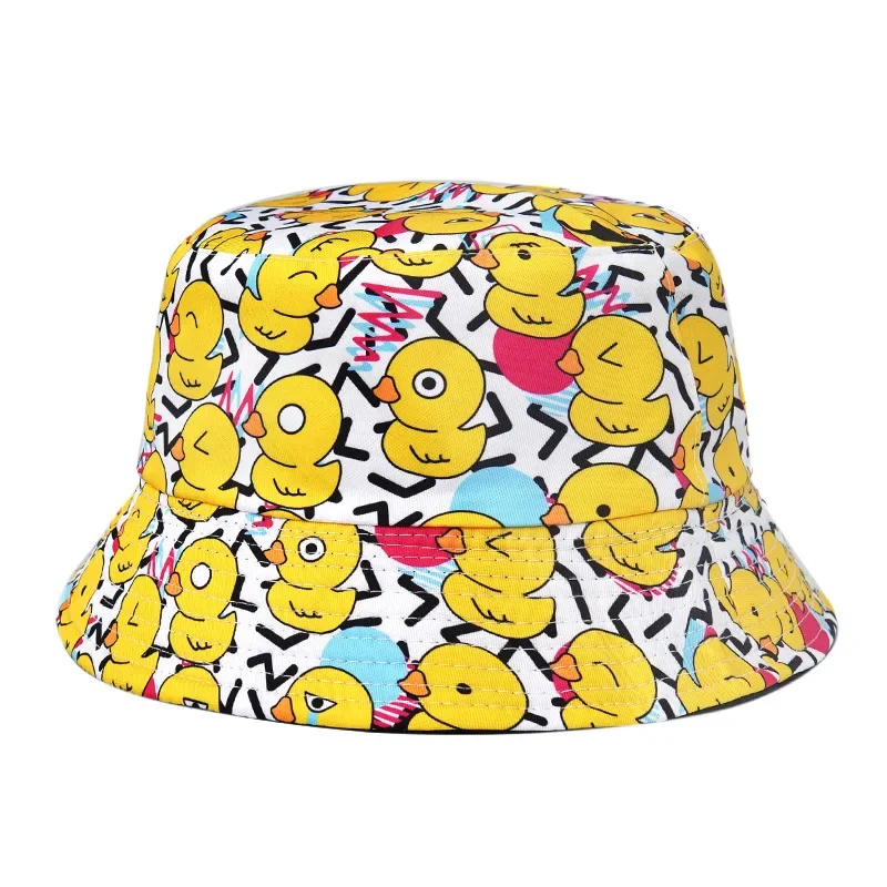 2024 Fashion Cute Duck Print Pattern Bucket Hats for Men Women Fisherman Hat Spring Summer Outdoor Sunscreen Cartoon Basin Caps