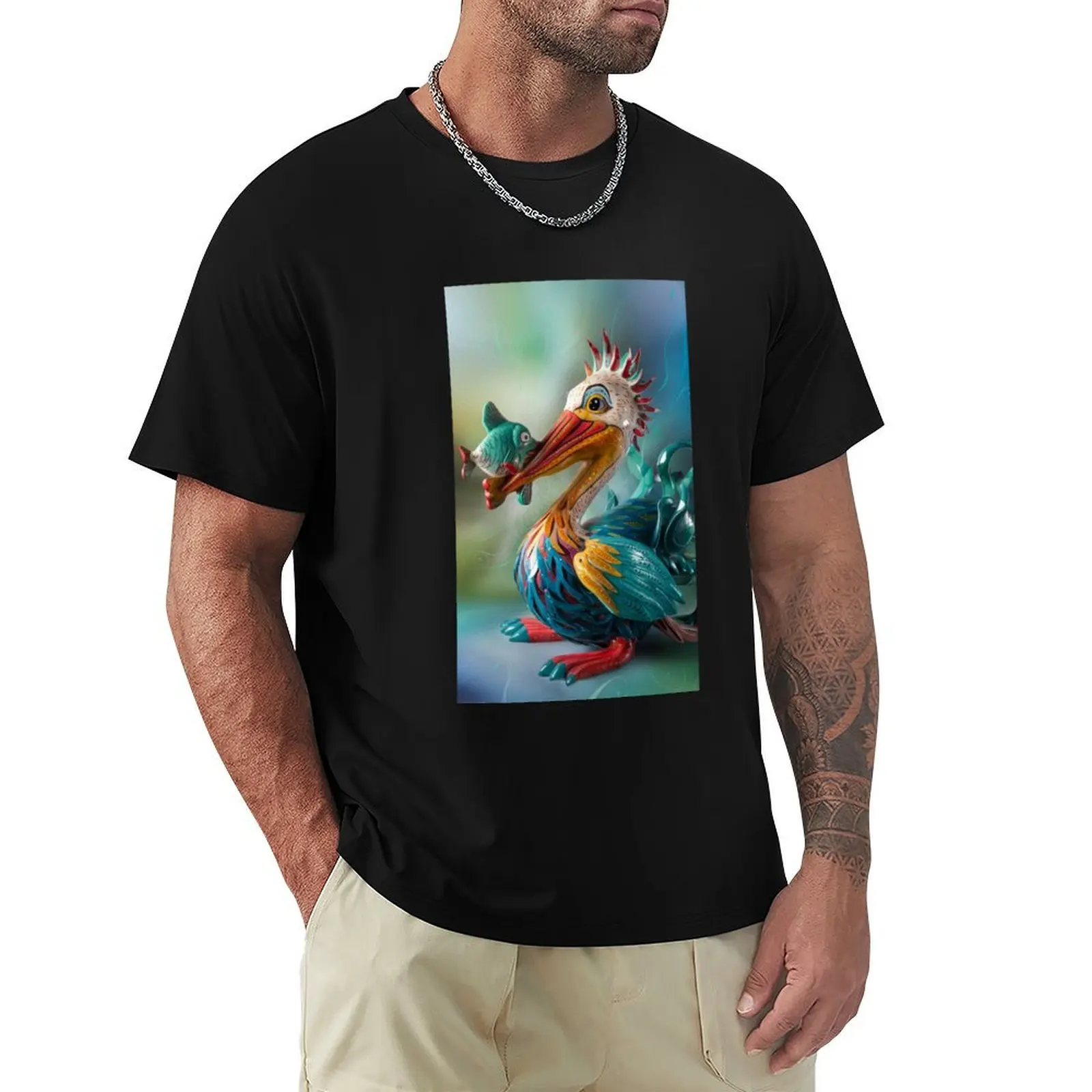 Pelican with Fish in Alebrijes Style T-Shirt funny t shirts man T-Shirt