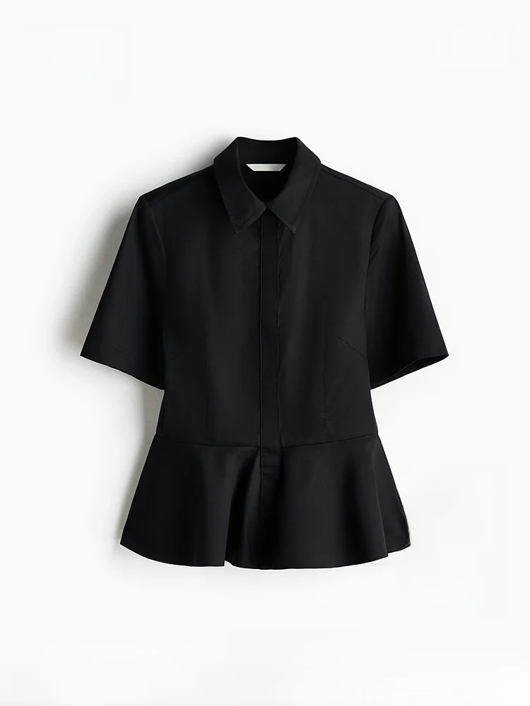 

Spring New Women's irt Sle Hem Skirt Cotton Pure ort Sve Casual Fit Button Design Turn-down Collar H&M 326470