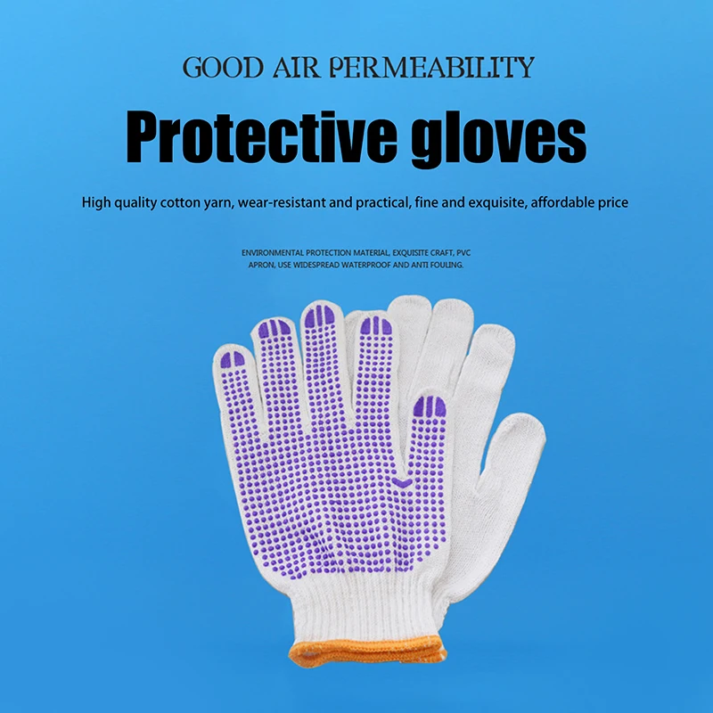 12pairs Gloves With Dot Glue Palm Non-Slip Wear-Resistant Thickened Rubber Labor Protection
