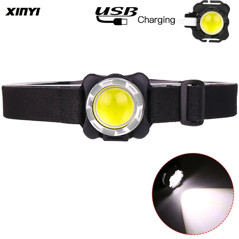 USB Rechargeable Built-in battery  LED headlamp COB work light 3light modes Waterproof headlight  for fishing, camping