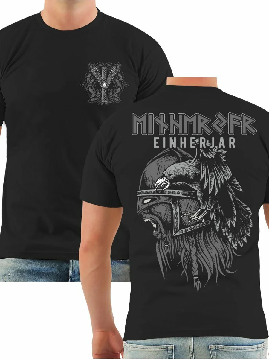 Rare  Rune Crow Odin Thor Valhalla  Warriors T-Shirt. Summer Cotton Short Sleeve O-Neck Mens T Shirt New S-3XL