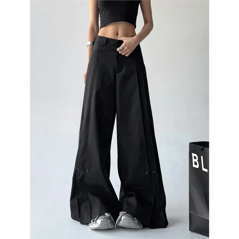 

Брюки-кюлоты с высокой талией для женщин, черные, с эффектом помятости, шикарные, весенняя новинка, модные повседневные брюки