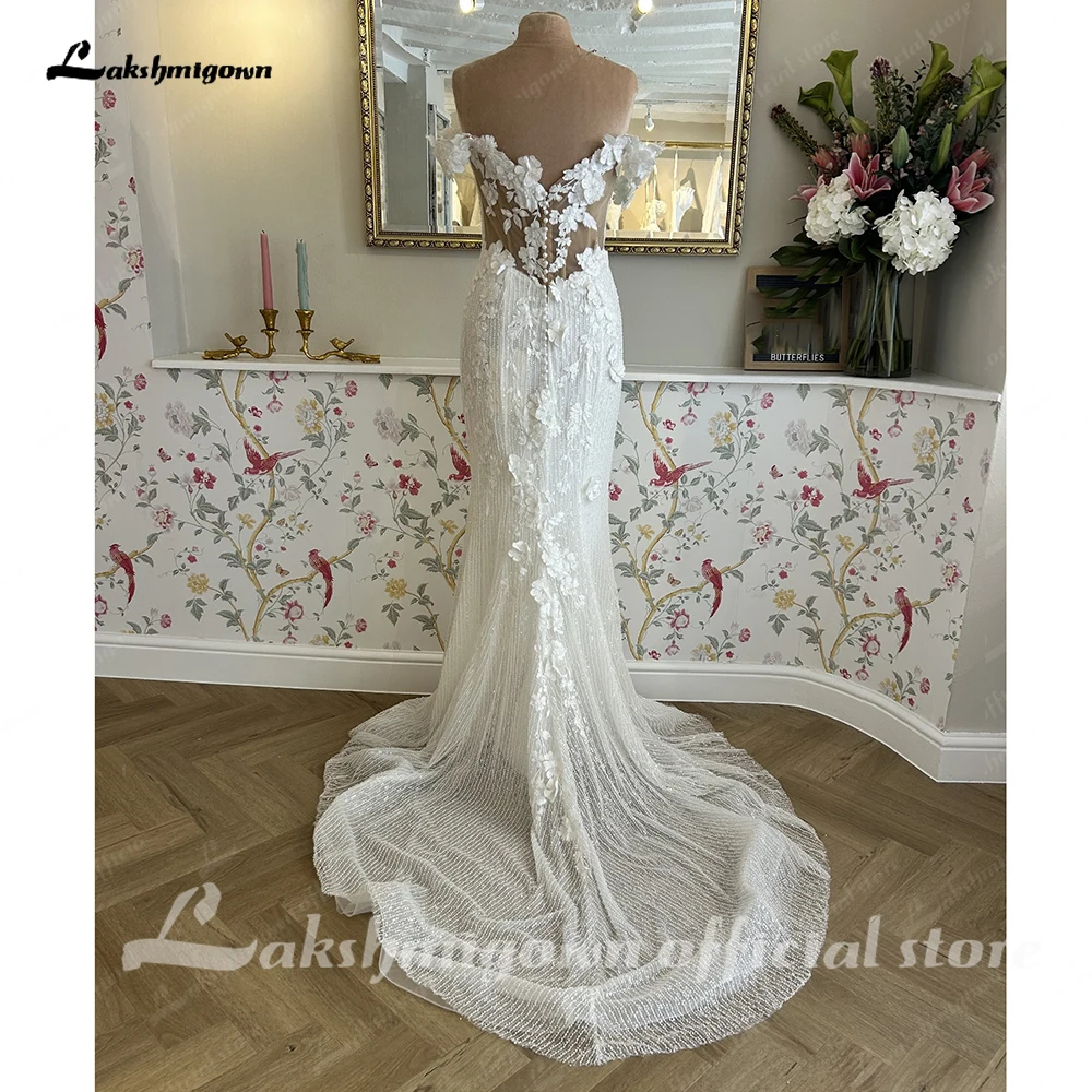 Lakshmigown Moonlight Funkelnde Hochzeitskleider Meerjungfrau Off-Shoulder Applikationen Pailletten Brautkleid Abnehmbarer Schleppen Maßanfertigung – Detail 8