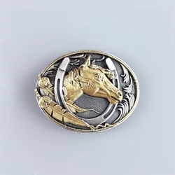 Vintage Two-Tone Silver Gold Plated Horse HorseShoe Oval Belt Buckle Gurtelschnalle Boucle BUCKLE-WT058ASG Free Shipping