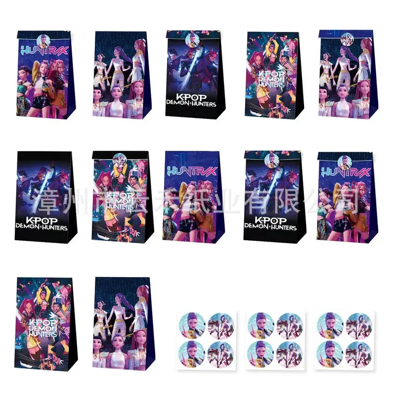 

Spot 12/24 шт. Набор Kpop Demon Hunters Конфетный бумажный пакет Подарочный пакет Мультфильм Руми Мира Зои Фигурки Детский подарок на день рождения Пакет для упаковки