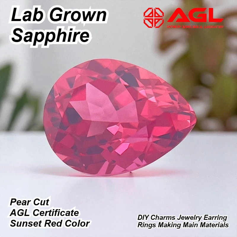 

Pear Cut Sunset Red Lab Grown Sapphire, Certified Loose Gemstone, DIY Inlay Stone for Rings & Earrings Jewelry Making
