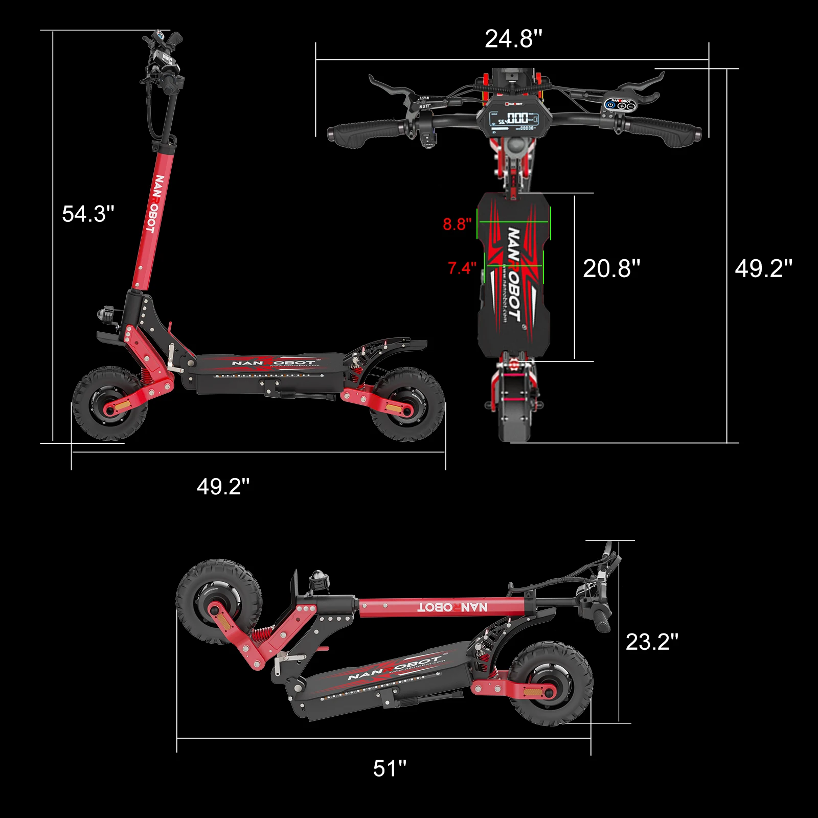 NANROBOT D4+MAX Adult Electric Scooter - High-Speed Off-Road Scooter with 42Mph Top Speed, 40Miles Long Battery Life, 265lbs Heavy-Duty Load Capacity. Foldable Scooter with Shock Absorption System and 10-Inch Tires view 8