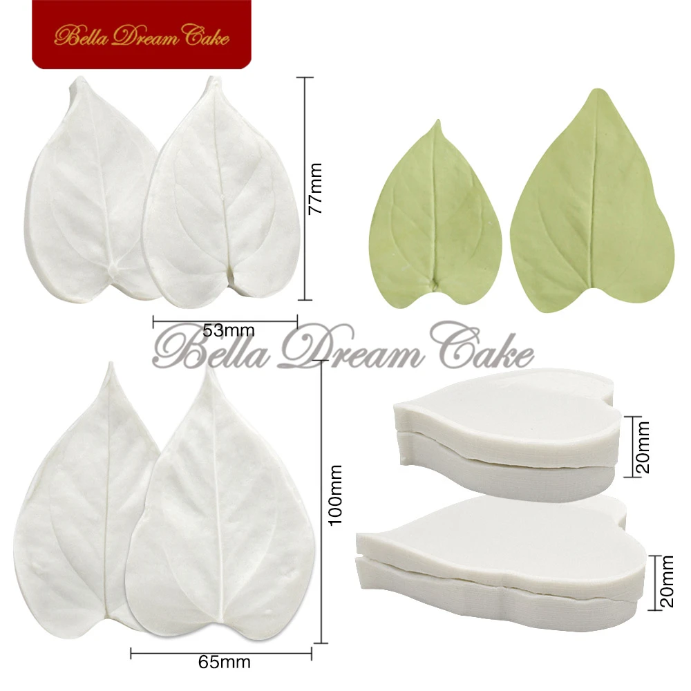 4pcs/Set Anthurium Leaf Sugarcraft Silicone Veiner Mold DIY Handmade Fondant Flower Clay Mould Cake Decorating Tools Bakeware