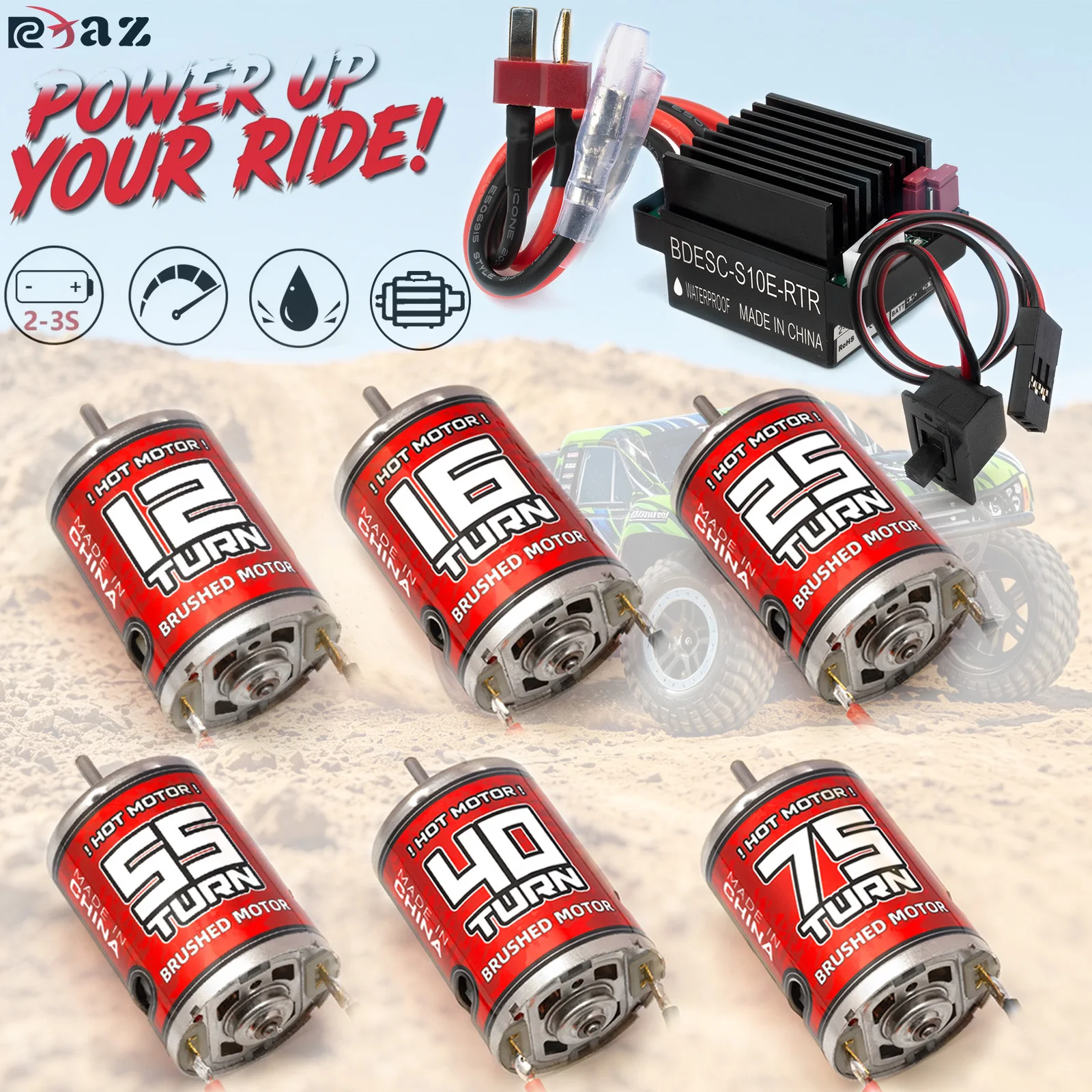 12T 16T 25T 35T 40T 75T Brushed Motor 60A Waterproof ESC Combo For 1/10 RC Offroad Buggy Truck Drift Car 2-3S LiPo Upgrade Parts