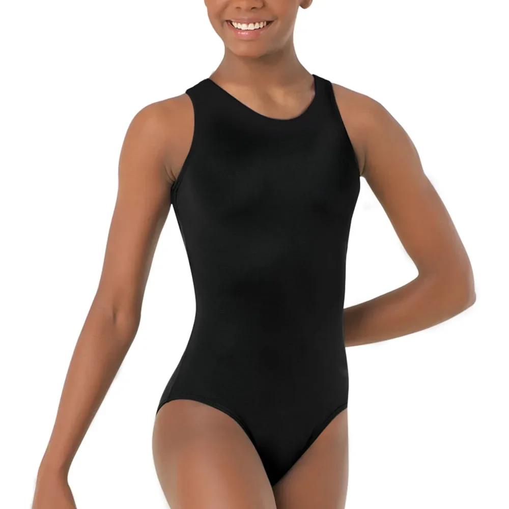 MiDee vêtements de danse enfants coton extensible pratique de base vêtements de danse noir gymnastique croisé dos nu tissus femmes adultes