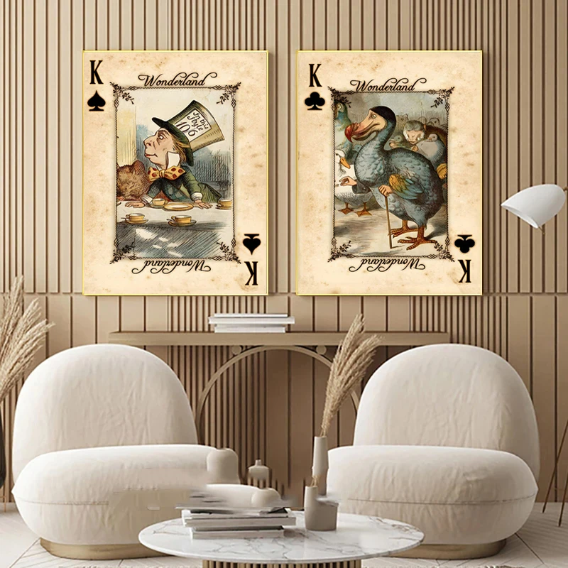 Alice In Wonderland Posters and Prints Wall Art Funny Playing Cards Vintage Canvas Painting For Living Room Home Decor Frameless