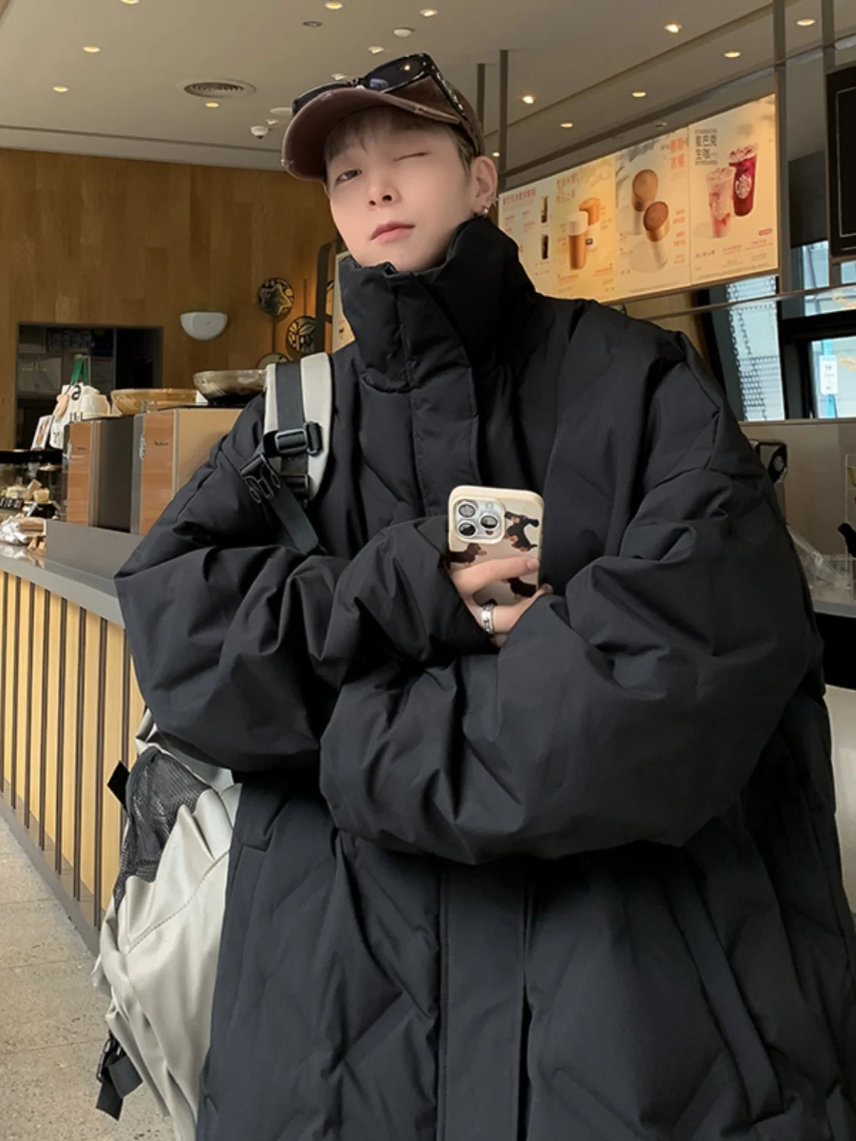 

Мужская зимняя теплая куртка свободного кроя из утолщенного хлопка с ромбовидным узором, с воротником-стойкой, на хлопковом наполнителе, в американском стиле