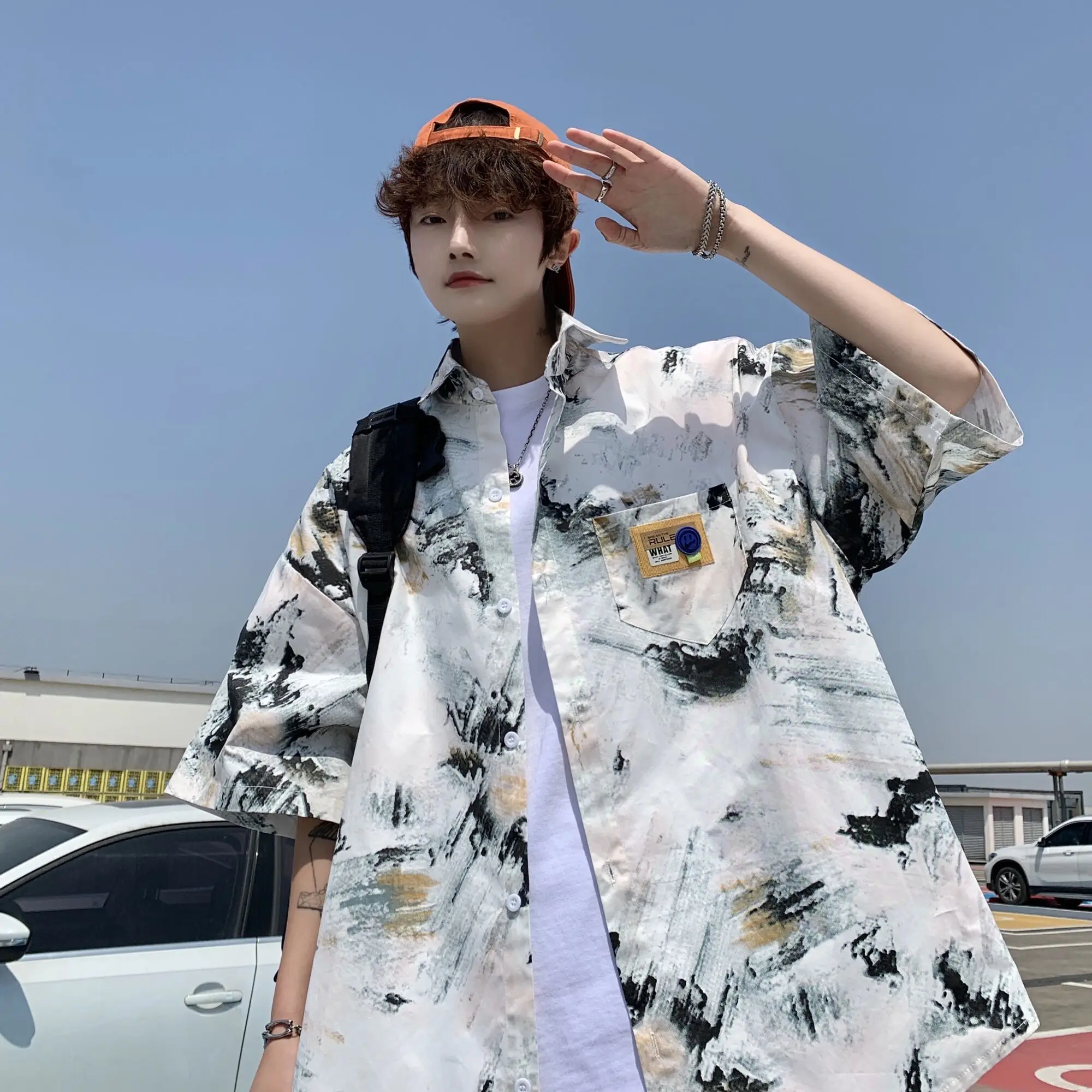 2024 Instagram Pi Shuai Tie Dyed Shirt for Boys, Unique Design, Summer Short sleeved Coat, Cityboy Large Shirt camisas feminina