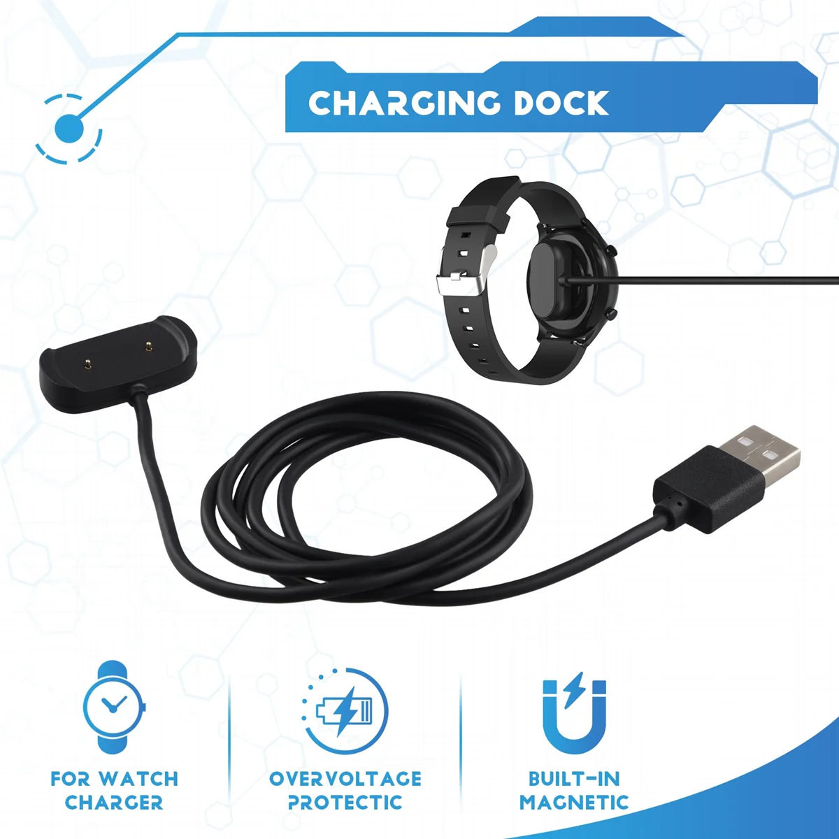 Dok Pengisi Daya AT77 untuk Xiaomi Huami Amazfit GTR 2 2E/GTS 2 2E Mini/Bip U/Pop Pro Kabel Pengisi Daya Cepat Basis Pengisi Daya Magnetik