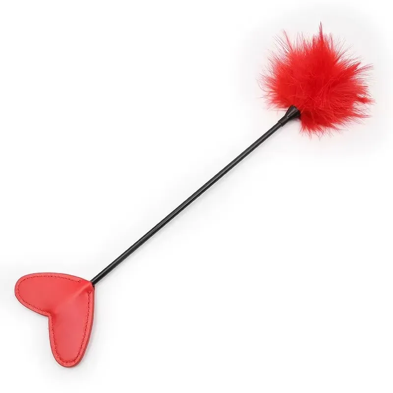 42CM Heart-Shaped Feather Whip,PU Leather Spanking Paddle Horse Whip fo Horse Equestrian Riding bat,Cosplay Performance Props