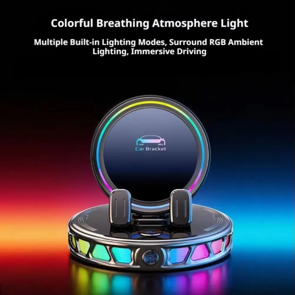 RGB Ambient Lightting Electric Car Mount 360° Rotation Vacuum Suction Cup Dashboard Suction Smart Bracket Wireless Charging
