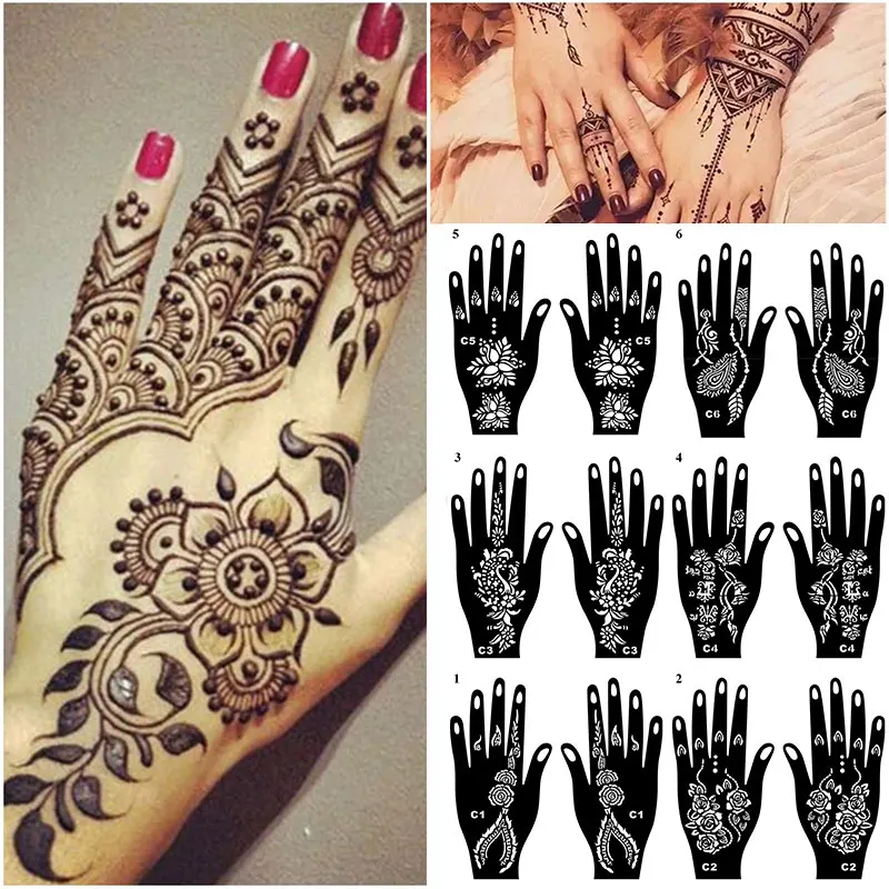 

Self Adhesive Hand Tattoo Henna Tattoo Stencil India Flower Temporary Template Women Body Arm Leg Art Paint Hand Beauty Makeup