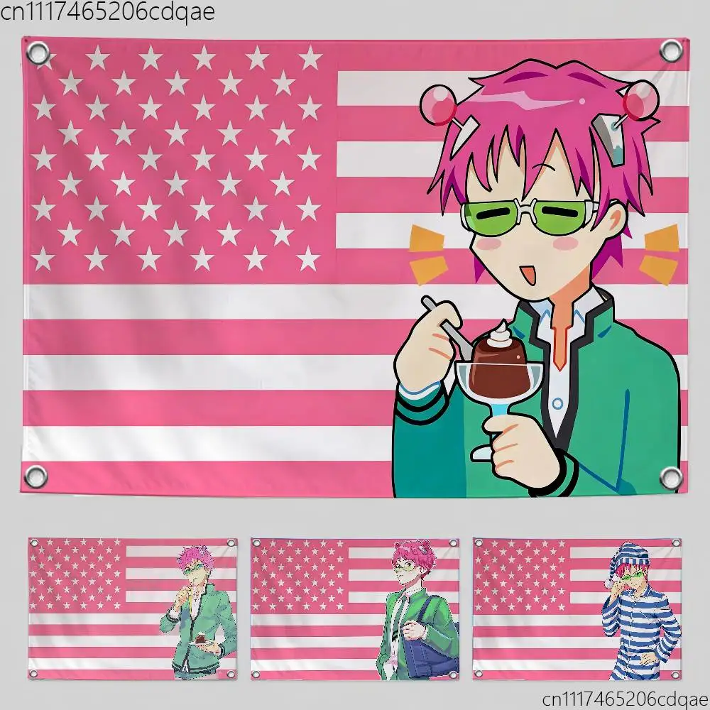 S‑Saiki K D‑Disastrous L‑Life Digital Printed Flag Tapestry Creative Pattern Photo Living Room Wall Art Party Outdoor Decor