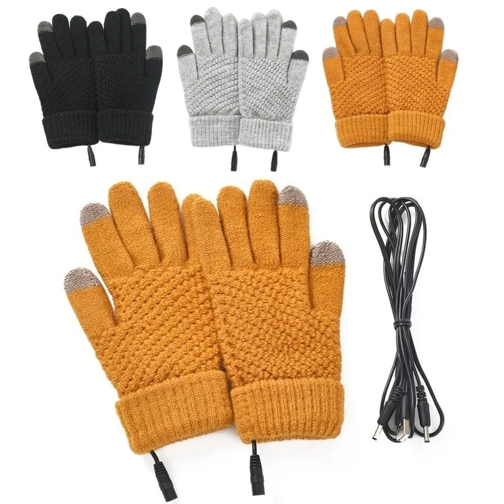 

Girl Women Thickened Hand Warmer Heated Gloves Full Finger Warmer Winter Electric Mitten Touch Screen Knitted Gloves