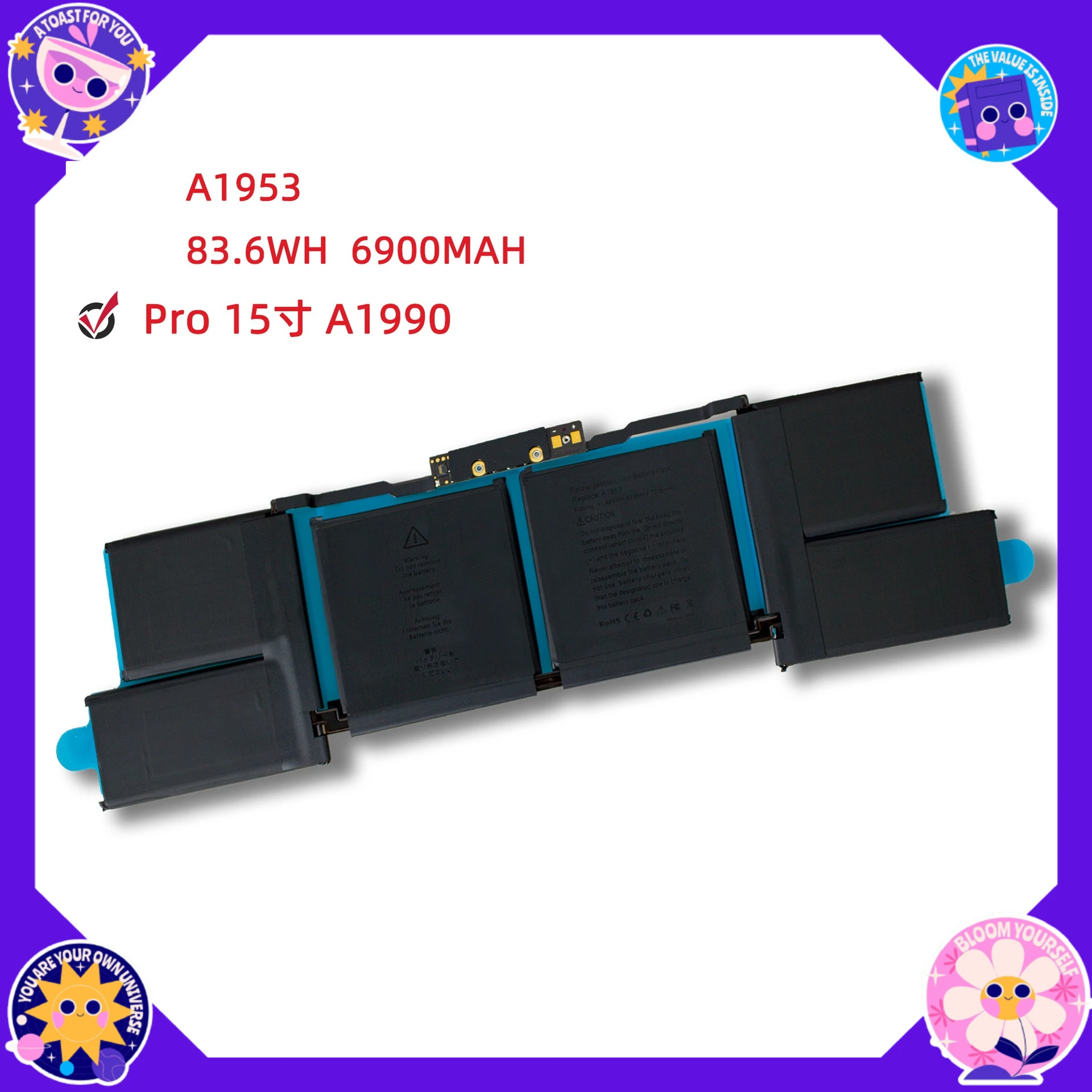New A1953 11.41V 6900MAH  Laptop Battery for Apple Laptop MACBOOK PRO 15 Inch A1990