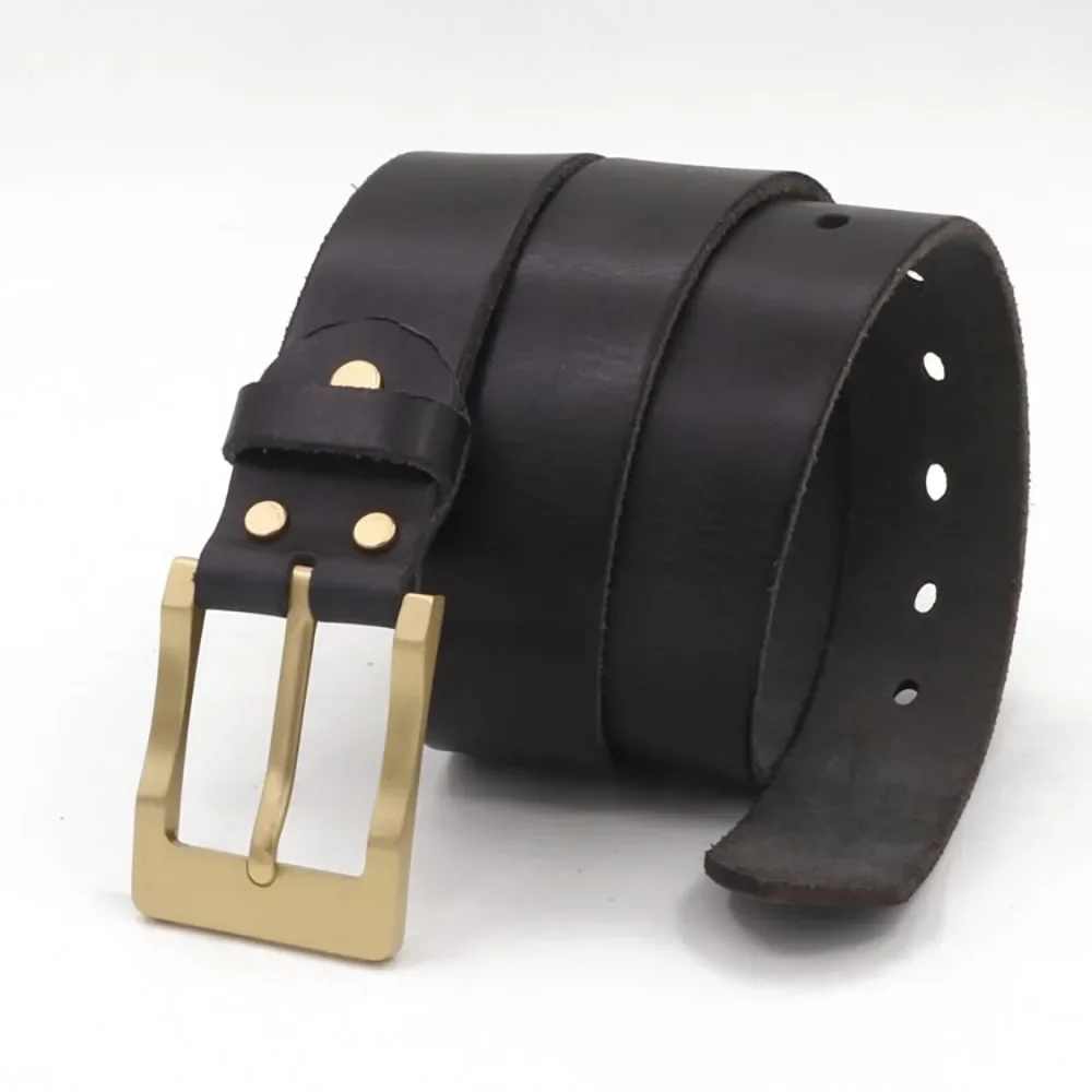 Vintage Style Cowhide Top Grain Leather Belt with Brass Buckle for Men Everyday Wear 38mm Width