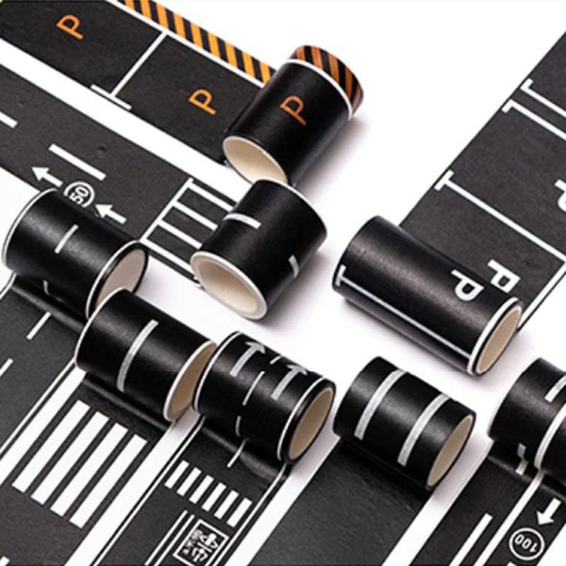 1PCS 5mx5cm Highway Traffic Road Washi Paper Tape Mini Parking Space/ Curve Sticker for Dollhouse Car Model DIY Simulation Scene