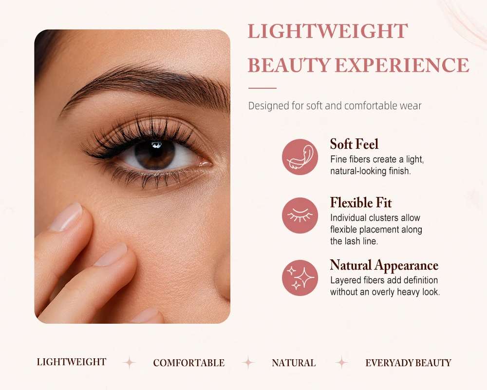 Yelix DIY Cluster Lashes Wispy Soft Selbstklebende Falsche Wimpernverlängerungen Großhandel für Schönheitssalons und Distributoren – Detail 5