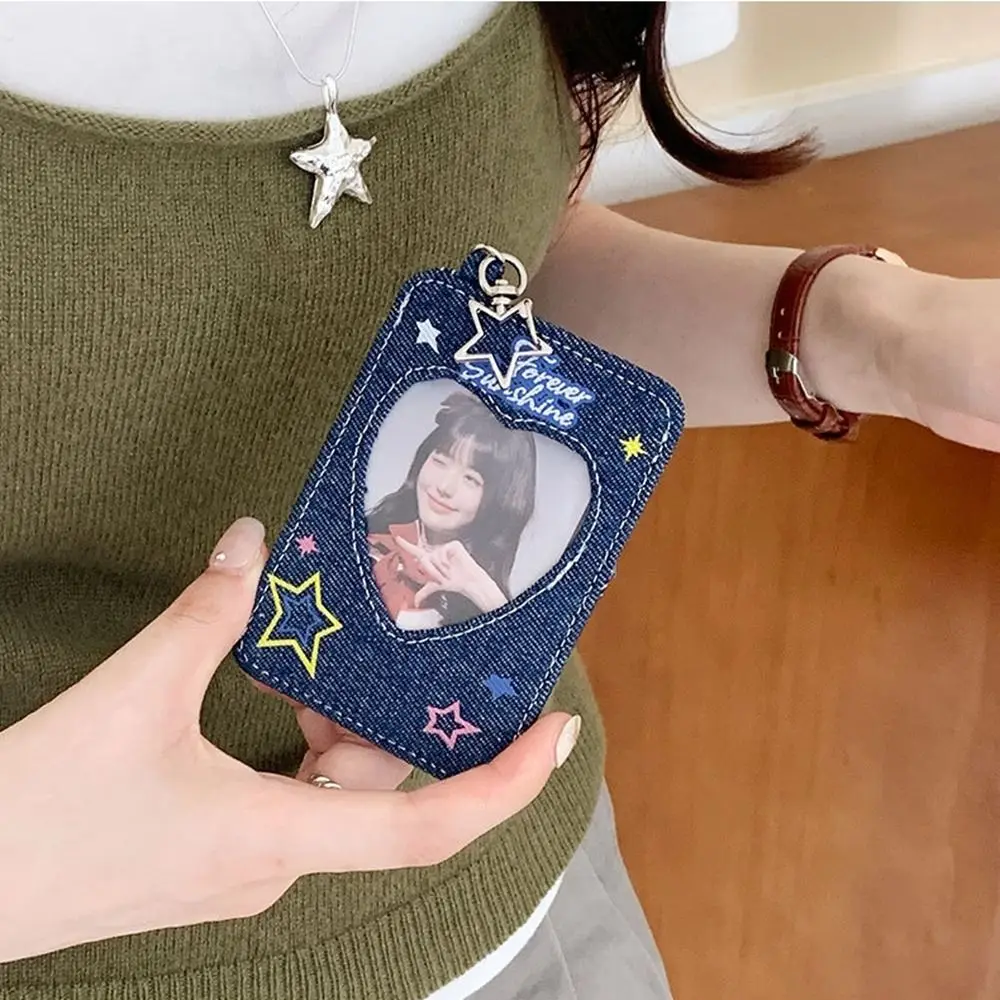 Fashion Y2k Denim Star Card Holder Backpack Hanging Keychain Bag Pendant Cards Protector Love Card Storage Bag Girl