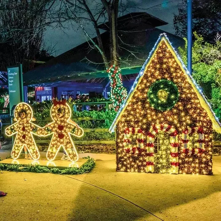 Decorações iluminadas de Natal ao ar livre 3D ao ar livre grande gengibre casa de doces motivo luzes decorativas de férias