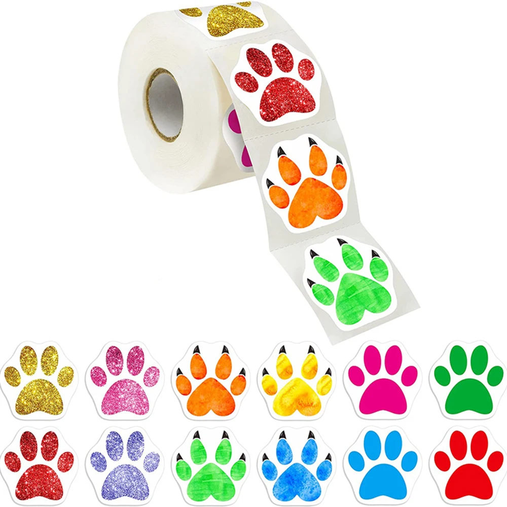 50-500Pcs Colorful Paw Print Sticker Dog Cat Bear Paw Labels Stickers School Teacher Rewards Students With Stationery Sticker