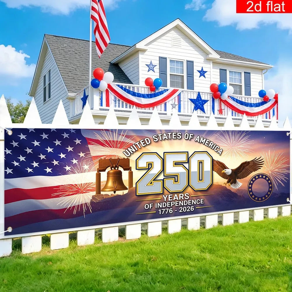 VIKAMA USA 250th Anniversary Banner Outdoor 1776-2026 Vintage Rustic Patriotic Sign for 4th of July Party