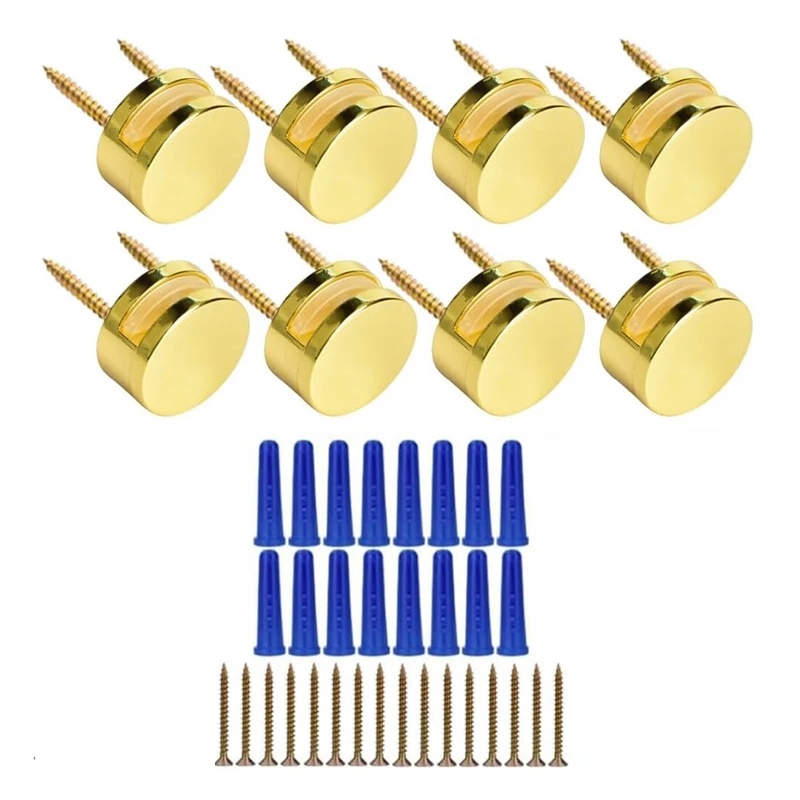 Монтажное оборудование для безрамного зеркала 3-5 мм. Комплект из 8 двухвинтовых крепежных комплектов для крепления зеркала с винтами и анкерами. Простой в использовании, золотой.