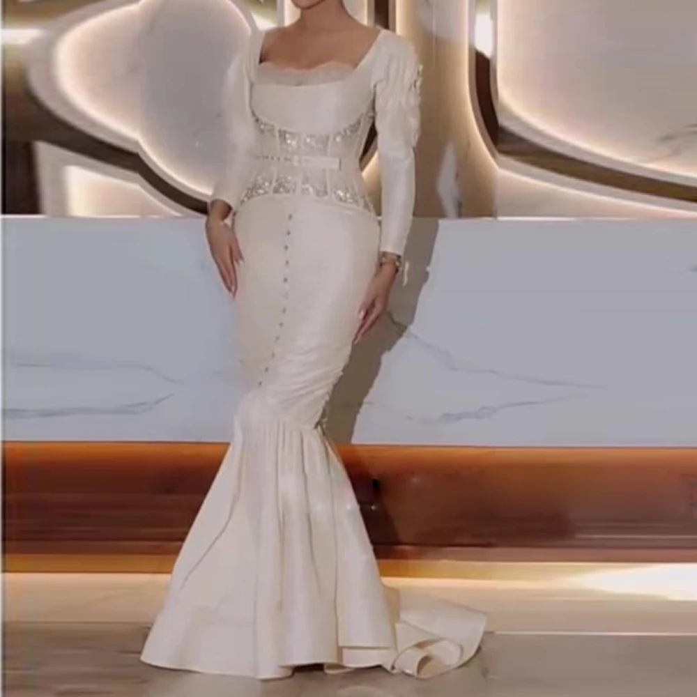 

Customized Modest Corset Mermaid Evening Dress 2026 Crystal Fishtail vestidos de gala Evening Gown Pleated Formal Dresses
