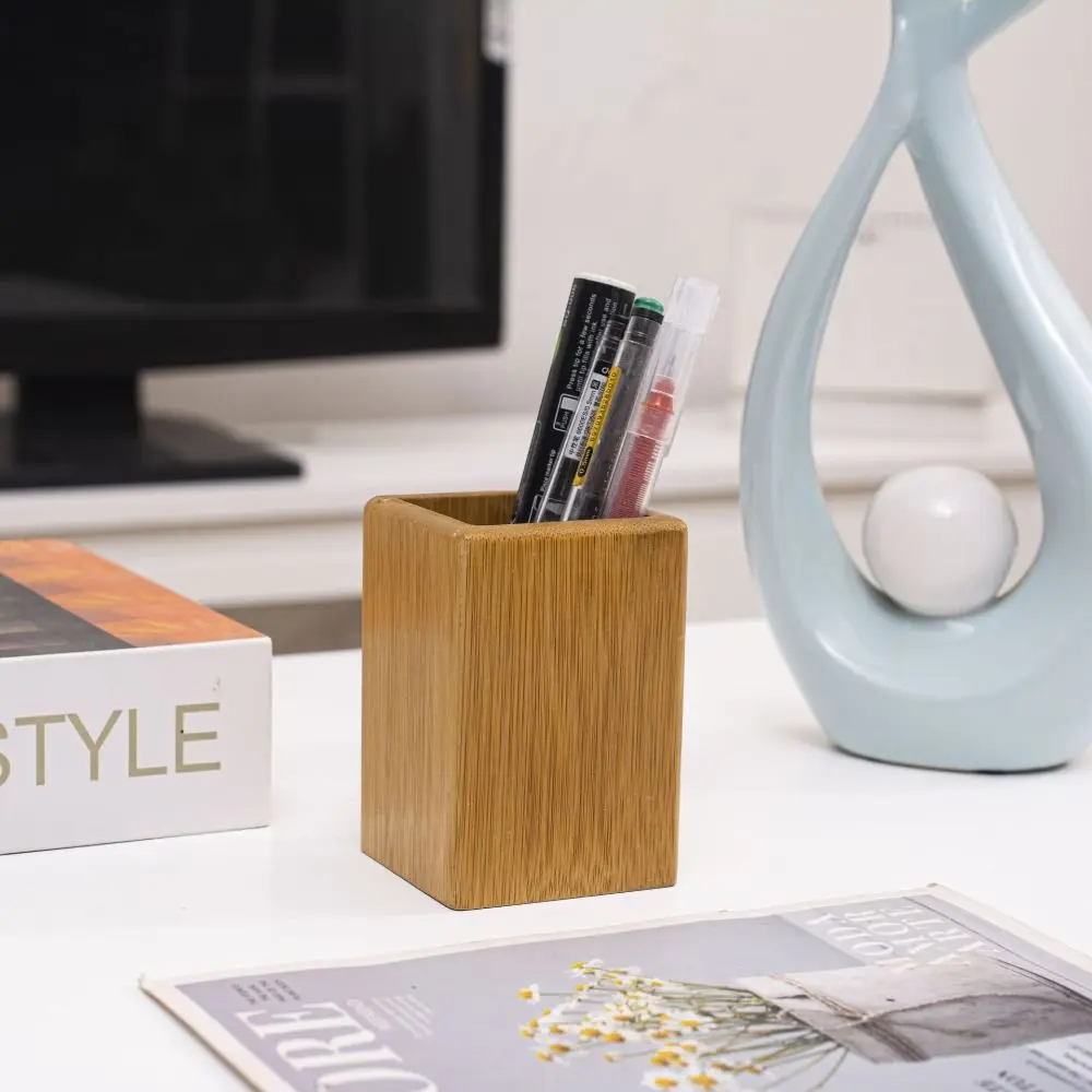 

Simplicity Design Office Accessories Student Stationery Pencil Organizer Desktop Storage Bamboo Pen Holders Desktop Organizer