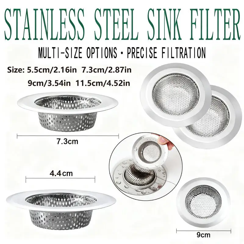 

1pcs Stainles Steel Sink Filter, Kitchen Sink, Sewer Drain Filter, Bathroom Sink, Hair Collector Drain Hole Filter Traps