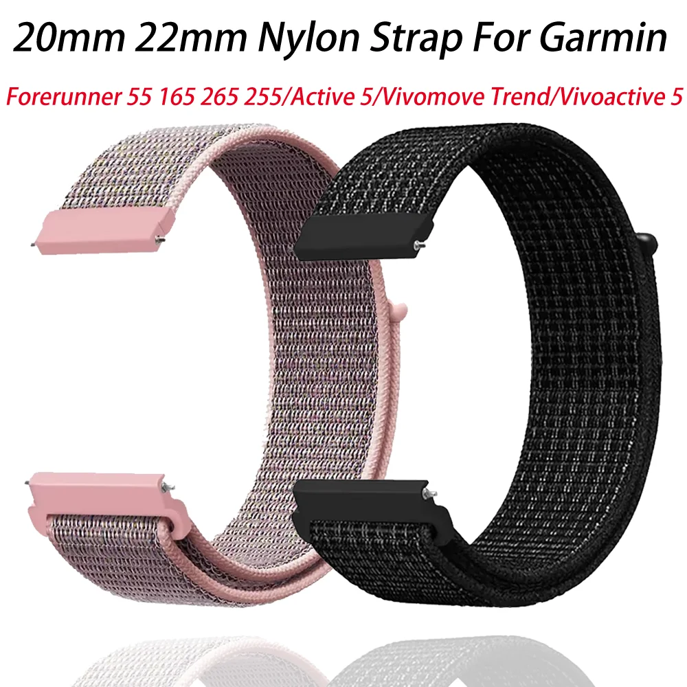 

20mm 22mm Nylon Strap For Garmin Forerunner 55 165 265 255 Replacement wristband for Gramin Active 5/Vivomove Trend/Vivoactive 5
